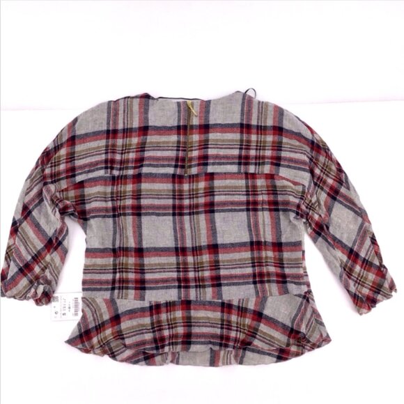 Zara Basic Plaid Blouse Peplum Short Sleeve Top Size Small - Picture 11 of 11